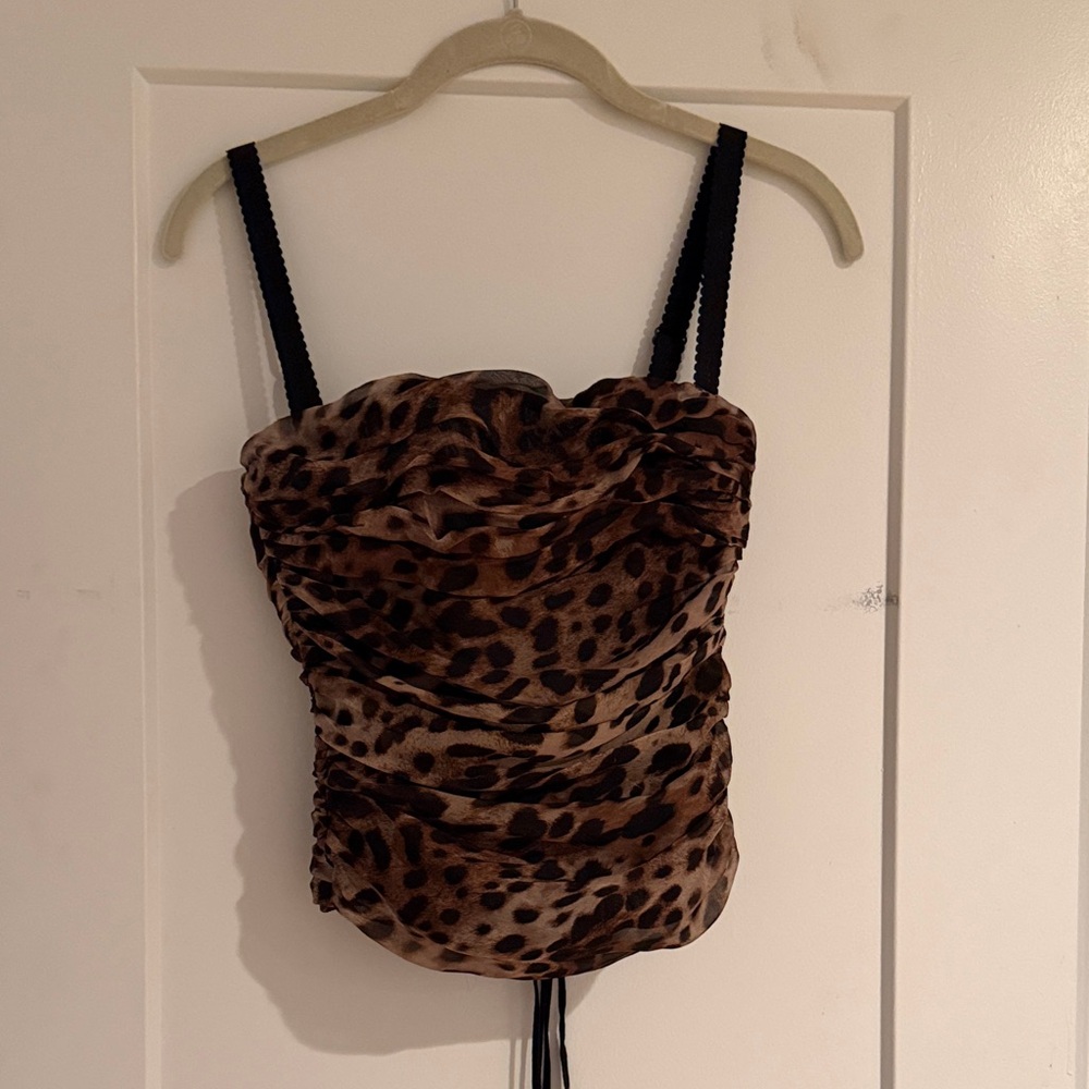 Skims x Dolce & Gabbana Brown and Black Leopard Ruched Cami